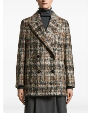 Peserico Check-Pattern Double-Breasted Coat - Gray