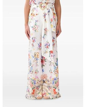 CAMILLA Pantalones Palazzo Con Cinturón - Blanco