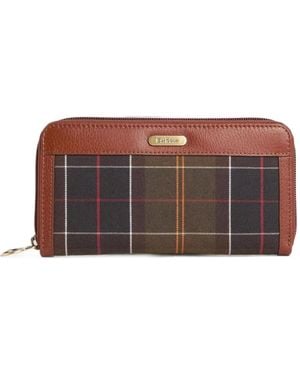 Barbour Bolso De Mano Daphne A Cuadros Tartán Con Ribete De Piel - Marrón