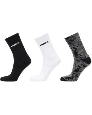 HUGO Pack de tres pares de calcetines con logo - Negro