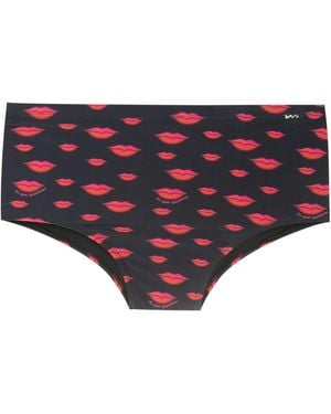 Amir Slama Lip-Print Swim Trunks - Red