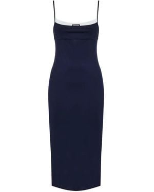 Miu Miu Layered-Effect Square-Neck Midi Dress - Blue