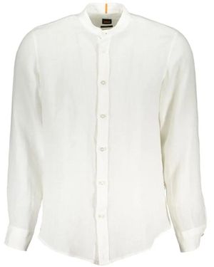 BOSS Mandarin-Collar Linen Shirt - White