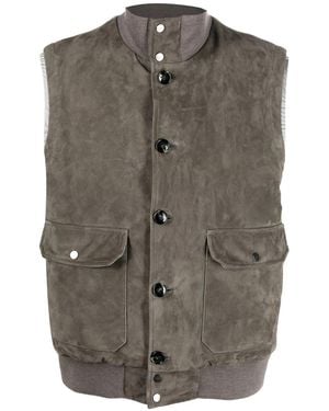Kiton Feather-Down Suede Padded Gilet - Gray