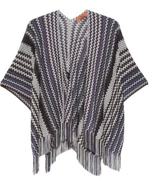 Missoni Zigzag-Knit Fringed-Hem Cape - Grey