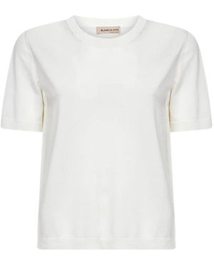 Blanca Vita Ribbed Short-Sleeve Jumper - White