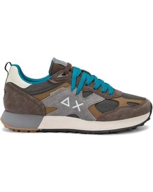 Sun 68 Jaki Paneled Logo-Embroidered Sneakers - Blue