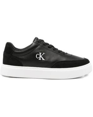 Calvin Klein Logo-Embroidered Leather Trainers - Black