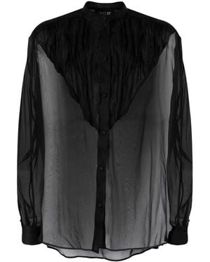 Del Core Silk-Organza Band-Collar Blouse - Black