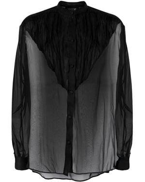 Del Core Silk-Organza Band-Collar Blouse - Black