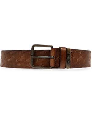 DIESEL Monogram-Embossed Leather Belt - White