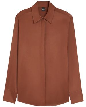 BOSS Regular-Fit Satin-Finish Blouse - Brown