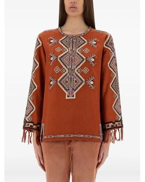 Isabel Marant Zelda embroidered fringe top - Braun