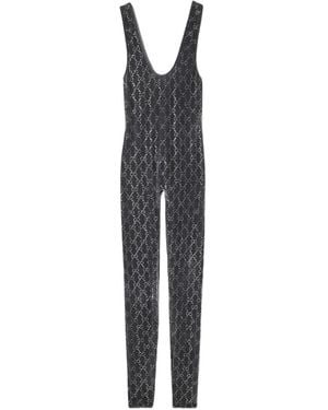 Gucci Gg Crystal Embroidery Jumpsuit - Gray