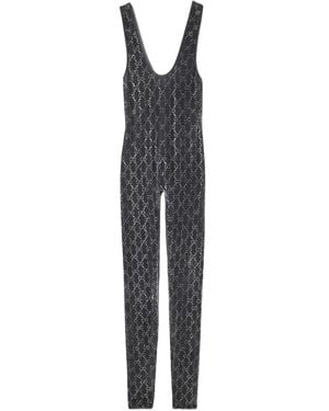 Gucci Gg Crystal Embroidery Jumpsuit - Gray