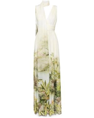 Elie Saab Printed Chiffon Dress - Metallic