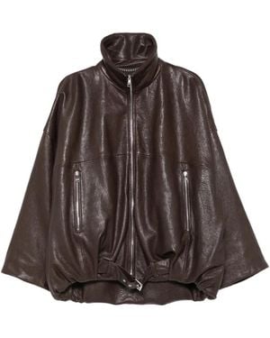 Emmeci Oversized-Lederjacke Mit Gürtel - Braun
