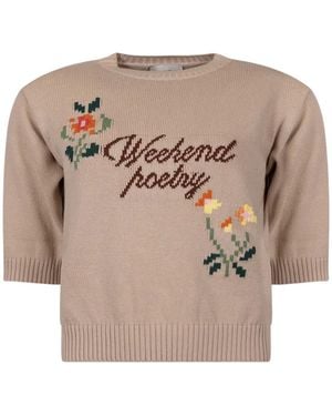 Weekend by Maxmara Floral-Intarsia Short-Sleeve Sweater - Natural