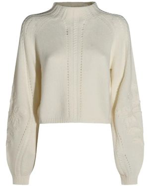 Twinset Floral-Embroidered Cable-Knit Sweater - White