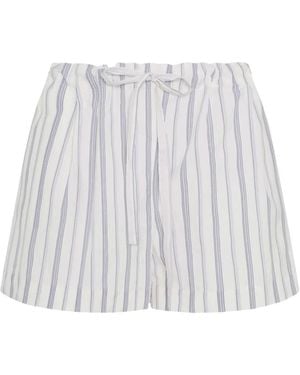 Another Tomorrow Striped Cotton Shorts - White