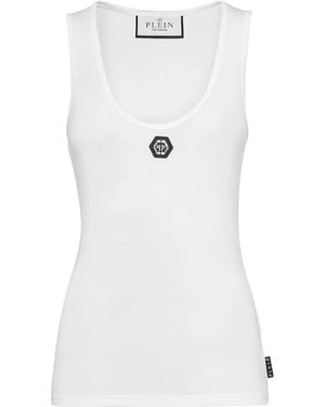 Philipp Plein Logo-Appliquéd Cotton Tank Top - White