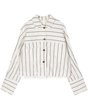 Forme D'expression Striped Drop-Shoulder Shirt Jacket - White