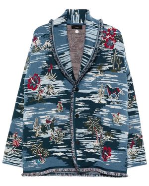 Alanui Fringed Patterned Cardigan - Blue
