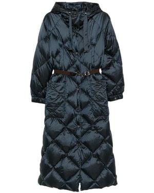 Max Mara Quilted Hooded Coat - Blue