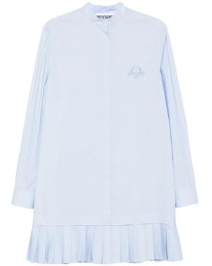 Moschino Logo-Embroidery Pleated-Hem Mini Dress - White