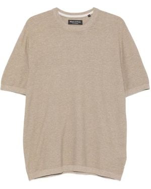 Marc O' Polo T-Shirt En Maille Fine À Bords Côtelés - Natural
