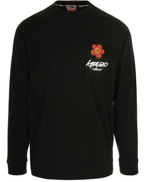 KENZO Graphic Print Long-Sleeved T-Shirt With Flow - Schwarz