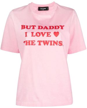 DSquared² Slogan-Print Cotton T-Shirt - Pink