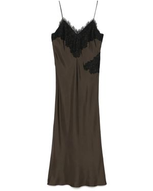 Rohe Seiden-Maxikleid mit Spitzeneinsätzen - Braun