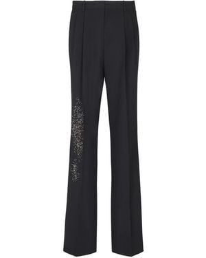 Balmain Pleated Wool Trousers With Sand Effect Embroidery - Black