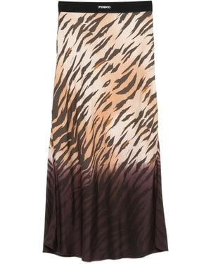 Pinko Hollie Tiger-Stripe Midi Skirt - Natural