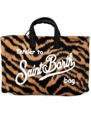 MC2 Saint Barth Tiger-Print Logo-Embroidered Tote Bag - Black
