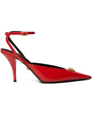 Versace La Medusa 85 Leather Slingback Pumps - Red