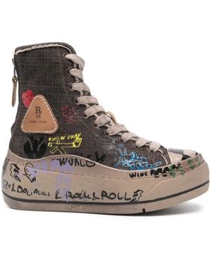 R13 Zapatillas altas con plataforma - Marrón