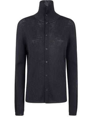 Y's Yohji Yamamoto Gerippter Cardigan mit Stehkragen - Blau