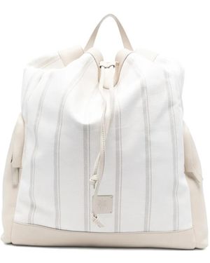 Eleventy Striped-Pattern Drawstring Backpack - White