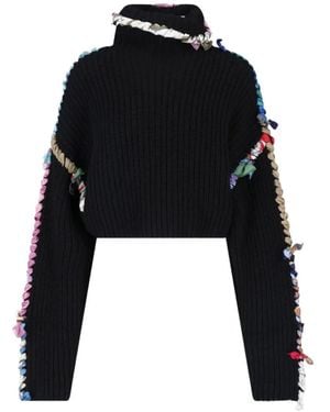 Marine Serre Cropped-Pullover Aus Seidenschal Mit Stehkragen - Schwarz