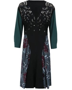 Prada Crystal-Embellished Floral-Print Dress - Black