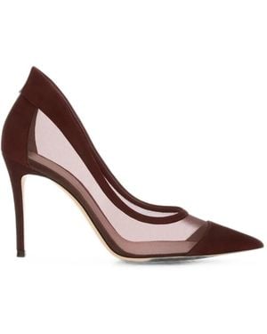 Gianvito Rossi Mesh-Panelled Pointed-Toe Court Shoes - Brown