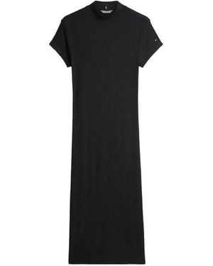 Tommy Hilfiger Ribbed Short-Sleeve Midi Dress - Black