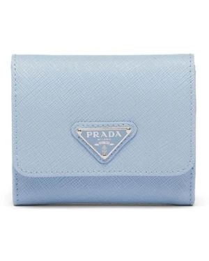 Prada Triangle-Logo Saffiano Leather Wallet - Blue