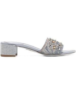 Rene Caovilla Christy Crystal-Embellished Lace Sandals - White