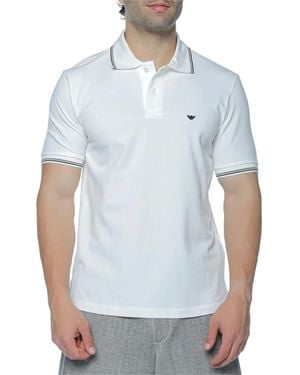 Emporio Armani Logo-Patch Tipped Polo Shirt - Blue