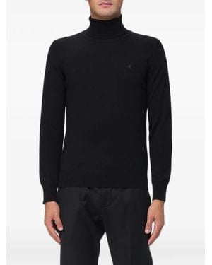 Brooksfield Logo-Embroidered Roll-Neck Jumper - Black