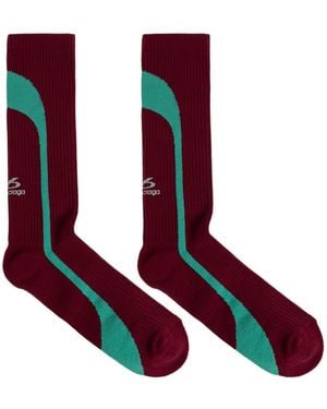 Balenciaga Logo-Print Ribbed Socks - Red