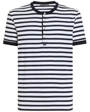 Dolce & Gabbana Serafino Striped Cotton T-Shirt - Blue